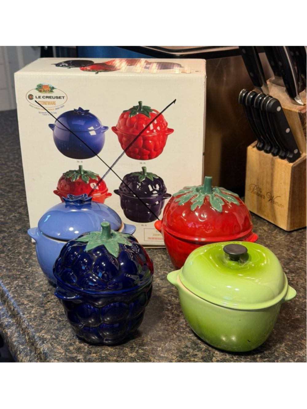 NEW Le Creuset Stoneware Fruit and Berry Casserole Cocottes Set of 4